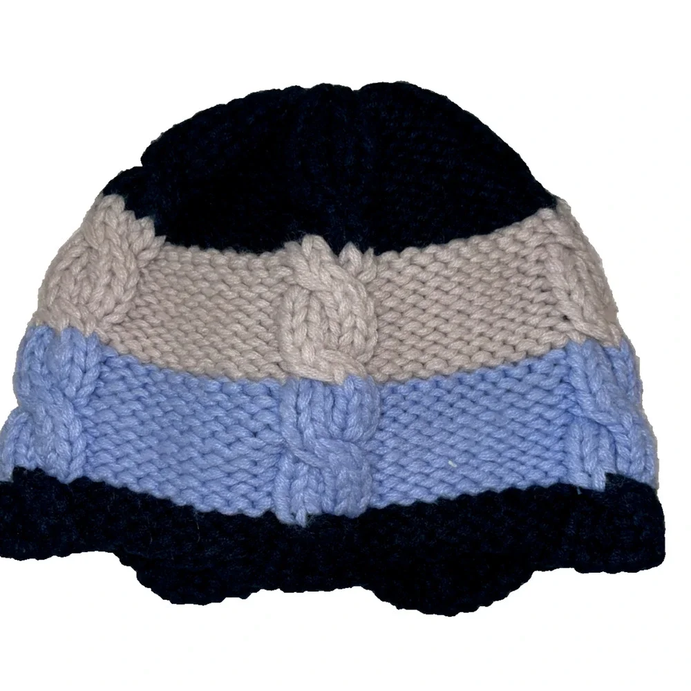 Life Is Good Kids Youth Knit Hat Beanie Blue Beige Tan Stripe - Picture 2 of 5